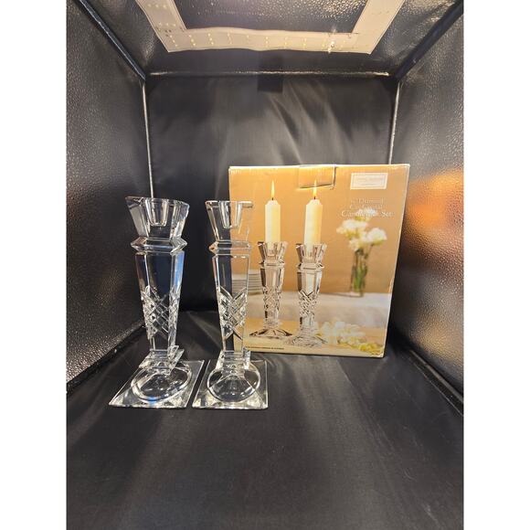 Set - 2 24%/+ Lead Crystal Legends Godinger 10” Candlesticks Candle Holders - Picture 4 of 5